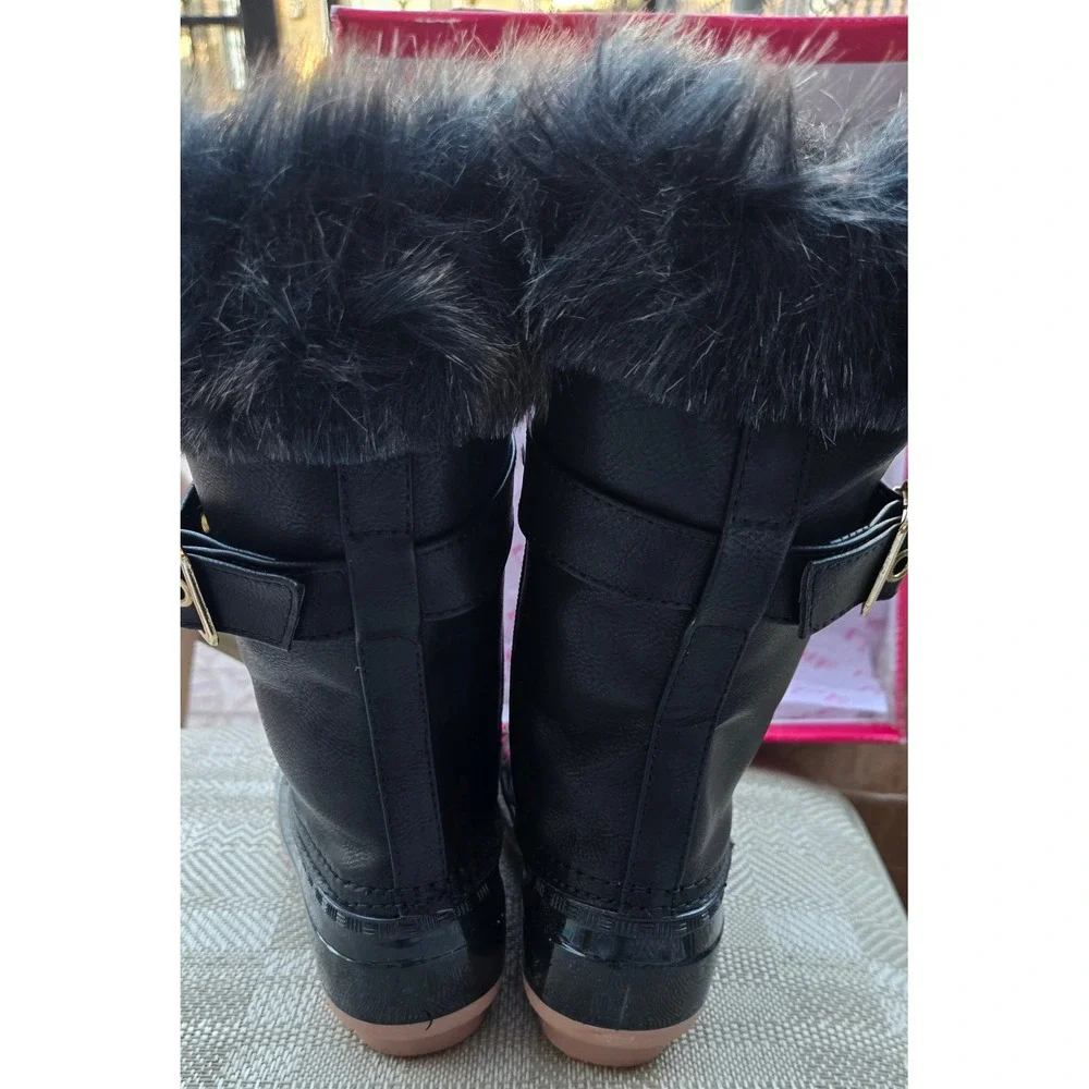 Link Girls Black Duck Boots Faux Fur Trim Winter Snow Shoes Size 13